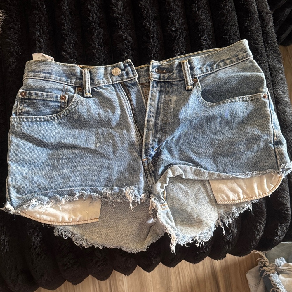 Levi's Light Blue Frayed Jean Shorts